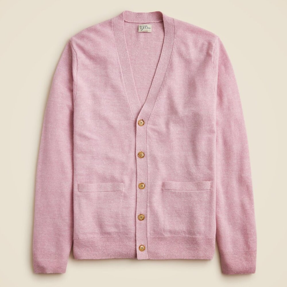 J Crew Sweater Mens Large Cashmere Linen Soft Rose Pink Cardigan